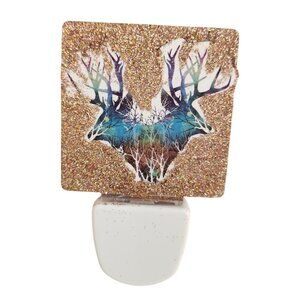 Wildlife Deer Silhouette Glitter Night Light With Blue Color  4" x 2.75"